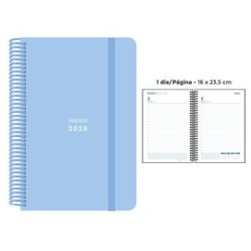 Agendas anuales AGENDA ANUAL (2026) SENFORT PASTEL ESPIRAL tapa PP con GOMA 160x235 D/P AZUL 24403564  27NBALI229