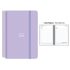 Agendas anuales AGENDA ANUAL (2026) SENFORT PASTEL ESPIRAL tapa PP con GOMA 160x235 D/P LILA 24406162  27NBALI13
