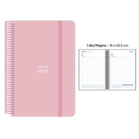 Agendas anuales AGENDA ANUAL (2026) SENFORT PASTEL ESPIRAL tapa PP con GOMA 160x235 D/P ROSA 24403568  27NBALI261