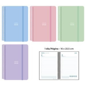Agendas anuales AGENDA ANUAL (2026) SENFORT PASTEL ESPIRAL tapa PP con GOMA 160x235 D/P SURTIDO DE 4 24403572  27NBALI200