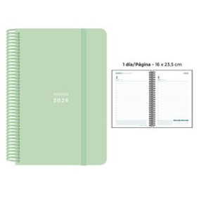 Agendas anuales AGENDA ANUAL (2026) SENFORT PASTEL ESPIRAL tapa PP con GOMA 160x235 D/P VERDE 24406161  27NBALI10