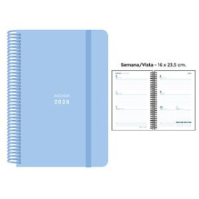 Agendas anuales AGENDA ANUAL (2026) SENFORT PASTEL ESPIRAL tapa PP con GOMA 160x235 S/V AZUL 24403575  27NBALI933