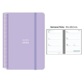 Agendas anuales AGENDA ANUAL (2026) SENFORT PASTEL ESPIRAL tapa PP con GOMA 160x235 S/V LILA 24406160  27NBALI220