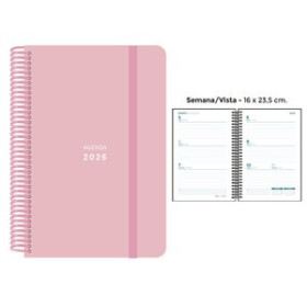 Agendas anuales AGENDA ANUAL (2026) SENFORT PASTEL ESPIRAL tapa PP con GOMA 160x235 S/V ROSA 24403579  27NBALI40