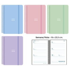 Agendas anuales AGENDA ANUAL (2026) SENFORT PASTEL ESPIRAL tapa PP con GOMA 160x235 S/V SURTIDO DE 4 24406159  27NBALI600