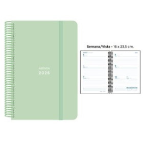 Agendas anuales AGENDA ANUAL (2026) SENFORT PASTEL ESPIRAL tapa PP con GOMA 160x235 S/V VERDE 24403585  27NBALI82