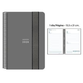 Agendas anuales AGENDA ANUAL (2026) SENFORT UNICOLOR ESPIRAL tapa PP con GOMA 135x210 D/P GRIS 24406157  27NBALI463