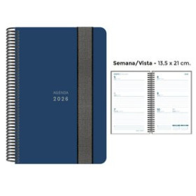 Agendas anuales AGENDA ANUAL (2026) SENFORT UNICOLOR ESPIRAL tapa PP con GOMA 135x210 S/V AZUL OSCURO 24403601  27NBALI840
