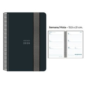 Agendas anuales AGENDA ANUAL (2026) SENFORT UNICOLOR ESPIRAL tapa PP con GOMA 135x210 S/V NEGRO 24403608  27NBALI350