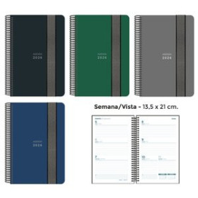 Agendas anuales AGENDA ANUAL (2026) SENFORT UNICOLOR ESPIRAL tapa PP con GOMA 135x210 S/V SURTIDO DE 4 24403611  27NBALI710