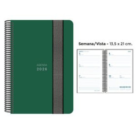Agendas anuales AGENDA ANUAL (2026) SENFORT UNICOLOR ESPIRAL tapa PP con GOMA 135x210 S/V VERDE OSCURO 24403620  27NBALI456