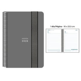 Agendas anuales AGENDA ANUAL (2026) SENFORT UNICOLOR ESPIRAL tapa PP con GOMA 160x235 D/P GRIS 24406155  27NBALI426