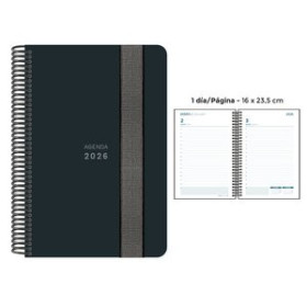Agendas anuales AGENDA ANUAL (2026) SENFORT UNICOLOR ESPIRAL tapa PP con GOMA 160x235 D/P NEGRO 24406158  27NBALI552
