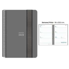 Agendas anuales AGENDA ANUAL (2026) SENFORT UNICOLOR ESPIRAL tapa PP con GOMA 160x235 S/V GRIS 24403625  27NSPAZ