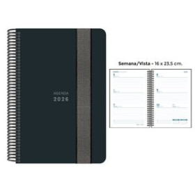 Agendas anuales AGENDA ANUAL (2026) SENFORT UNICOLOR ESPIRAL tapa PP con GOMA 160x235 S/V NEGRO 24403627  27NSPAZM