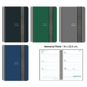 Agendas anuales AGENDA ANUAL (2026) SENFORT UNICOLOR ESPIRAL tapa PP con GOMA 160x235 S/V SURTIDO DE 4 24403629  27NSPGRA