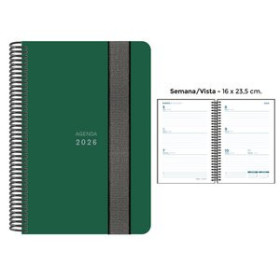 Agendas anuales AGENDA ANUAL (2026) SENFORT UNICOLOR ESPIRAL tapa PP con GOMA 160x235 S/V VERDE OSCURO 24406163  27NSPGR
