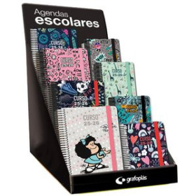 Agendas escolares AGENDA ESCOLAR (2025-26) GRAFOPLAS ESPIRAL tapa EXTRA con GOMA A5/A6 SURTIDO EXPOSITOR DE 60