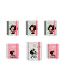 Agendas escolares AGENDA ESCOLAR (2025-26) GRAFOPLAS MAFALDA ESPIRAL tapa EXTRA con GOMA A5/A6 SURTIDO EXPOSITOR DE 12