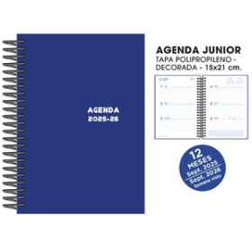 Agendas escolares AGENDA ESCOLAR (2025-26) SENFORT CATALAN JUNIOR ESPIRAL tapa PVC 150x210 S/V AZUL 26401579  AK-CD BLANCO