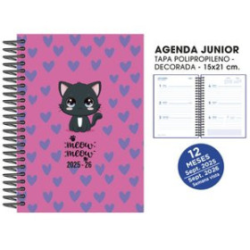 Agendas escolares AGENDA ESCOLAR (2025-26) SENFORT JUNIOR DECORADA ESPIRAL tapa PVC 150x210 S/V CATS ROSA 42101075  8042501