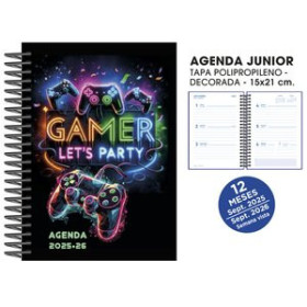 Agendas escolares AGENDA ESCOLAR (2025-26) SENFORT JUNIOR DECORADA ESPIRAL tapa PVC 150x210 S/V GAMER PARTY 42101283  8056501