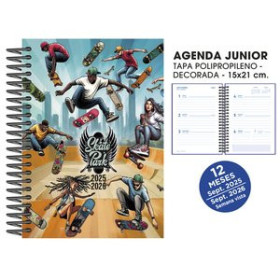 Agendas escolares AGENDA ESCOLAR (2025-26) SENFORT JUNIOR DECORADA ESPIRAL tapa PVC 150x210 S/V SKATE PARK 42101280  8056201