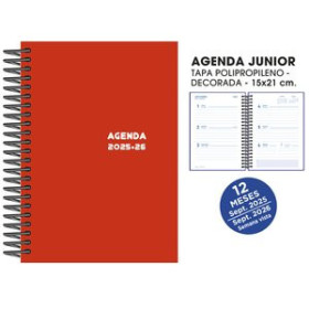 Agendas escolares AGENDA ESCOLAR (2025-26) SENFORT JUNIOR ESPIRAL tapa PVC 150x210 S/V ROJO 42101177  9683801