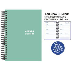 Agendas escolares AGENDA ESCOLAR (2025-26) SENFORT JUNIOR ESPIRAL tapa PVC 150x210 S/V TURQUESA 42101182  990+2019+000