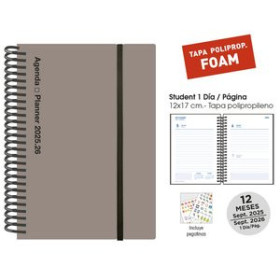Agendas escolares AGENDA ESCOLAR (2025-26) SENFORT STUDENT FOAM ESPIRAL tapa PP con GOMA 120x170 D/P GRIS 42101244  501257