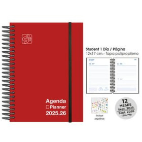 Agendas escolares AGENDA ESCOLAR (2025-26) SENFORT STUDENT UNICOLOR ESPIRAL tapa PP con GOMA 120x170 D/P ROJO 42101198  8060501