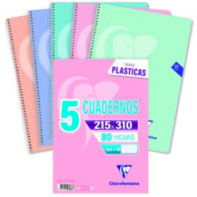 Blocs espiral tapa PP BLOC CLAIREFONTAINE  MIMESYS POLIPROPILENO Fº 80h 4x4 90g COLORES PASTEL PACK DE 5 18101019  IB370113