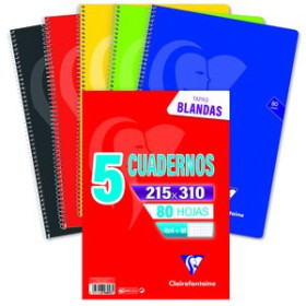 Blocs espiral tapa blanda BLOC CLAIREFONTAINE MIMESYS Fº 80h 4x4 90g COLORES VIVOS PACK DE 5 18108005  IB451713