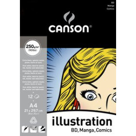 Papel técnicas húmedas: Blocs y láminas BLOC DE DIBUJO CANSON ILLUSTRATION MANGA ENCOLADO LISO A4 250g 12h 27301071  25305