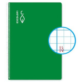 Blocs espiral tapa dura BLOC ESCOLOFI tapa DURA Fº 100h 70g CUADRIC. PAUTADA 3mm C/MARGEN VERDE 10601203  100436001