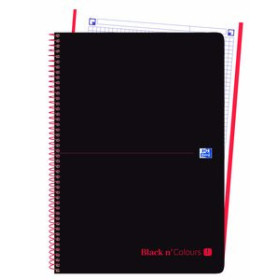 Blocs espiral tapa PP BLOC OXFORD BLACK N´COLORS EU.BOOK 1 micro.tapa PP A4+ 80h CUADRIC. 5x5 90g NEGRO/ROJO