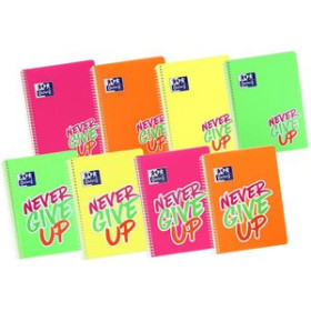 Blocs espiral tapa PP BLOC OXFORD NEON NEVER GIVE UP tapa PP Fº 80h CUADRIC.4x4 90g SURTIDO