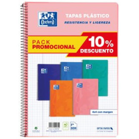 Blocs espiral tapa PP BLOC OXFORD SCHOOL CLASSIC tapa PP Fº 80h CUADRIC.4x4 90g PACK 5 (col. tendencia)
