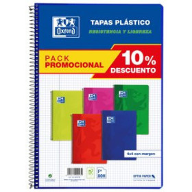 Blocs espiral tapa PP BLOC OXFORD SCHOOL CLASSIC tapa PP Fº 80h CUADRIC.4x4 90g PACK 5 (col. vivos)
