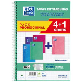 Blocs espiral tapa forrada BLOC OXFORD SCHOOL tapa EXTRA Fº 80h CUADRIC.4x4 90g PACK 4+1 (col. Tendencia)