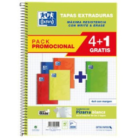 Blocs espiral tapa forrada BLOC OXFORD SCHOOL tapa EXTRA Fº 80h CUADRIC.4x4 90g PACK 4+1 (col. vivos)