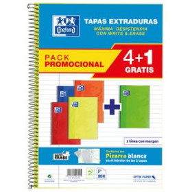 Blocs espiral tapa forrada BLOC OXFORD SCHOOL tapa EXTRA Fº 80h HORIZONTAL 90g PACK 4+1 (col. vivos)