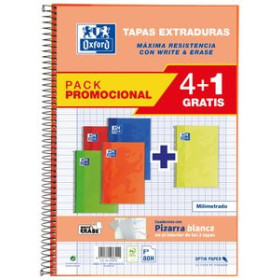 Blocs espiral tapa forrada BLOC OXFORD SCHOOL tapa EXTRA Fº 80h MILIMETRADO 90g PACK 4+1 (col. vivos)