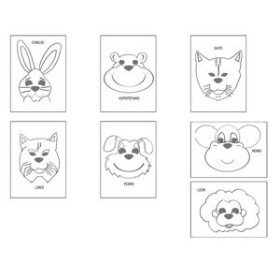 Caretas y coronas CARETA CARTULINA  para RECORTAR Y DECORAR ANIMALES NIEFENVER PACK de 14