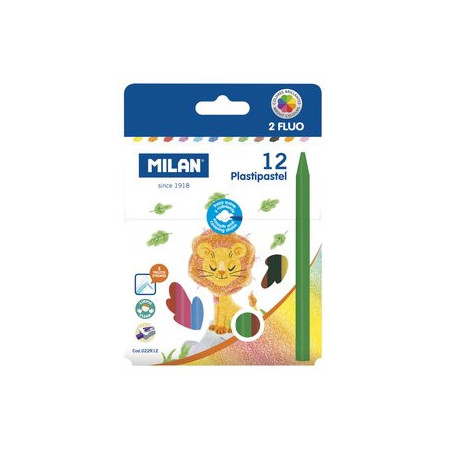 Ceras de colores CERAS MILAN PLASTIPASTEL REDONDOS CAJA de 12 (2 colores fluor)