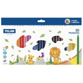 Ceras de colores CERAS MILAN PLASTIPASTEL REDONDOS CAJA de 30 (3 colores fluor y dos metal)