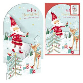 Tarjetas postales navideñas CHRISTMAS DOHE ESCENAS DESPLEGABLES 115x170 SANTA EN LA NIEVE