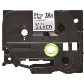 Cintas de rotular CINTA de ROTULAR BROTHER LAMINADA METALICA 8m  24mm NEGRO sobre PLATA