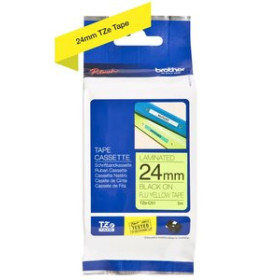 Cintas de rotular CINTA de ROTULAR BROTHER LAMINADA 5m 24mm NEGRO sobre AMARILLO FLUOR