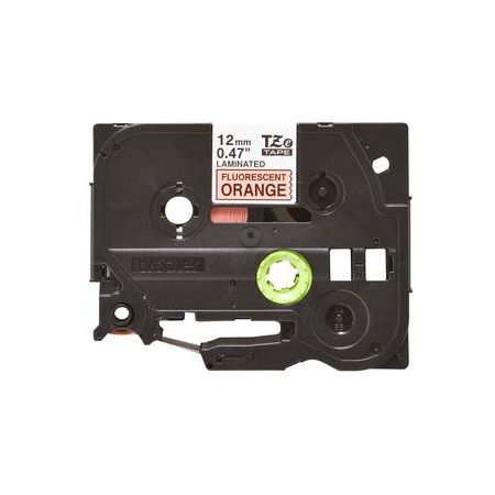 Cintas de rotular CINTA de ROTULAR BROTHER LAMINADA 8m 12mm NEGRO sobre NARANJA FLUORESCENTE
